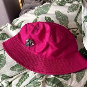 Pink Bucket Hat with Cat Pin